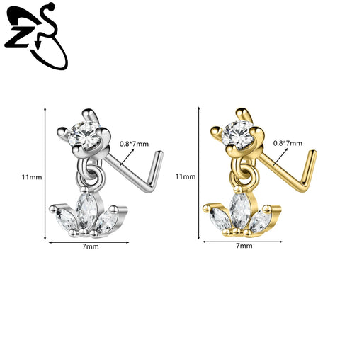 Stainless Steel Nose Ring 7MM L Rod Nose Stud Moon butterfly Shape Pendant Earring Helix