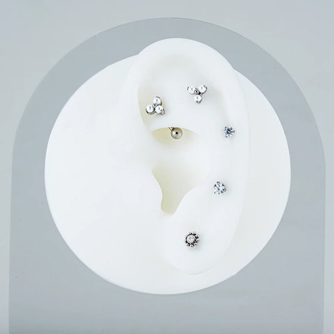 Titanium Mini Beaded Sun Labret Stud CZ Flower Tragus Cartilage Helix