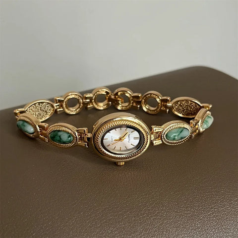 Colored Gemstones Ladies Watch Oval Elegant Wristwatch Luxury Gift Bracelet Watch