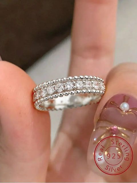 Sterling Silver Simple Classic Gorgeous Round Zircon Ring For Women Engagement Wedding