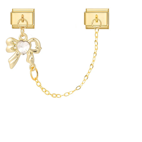 Golden Chain Heart Flowers Butterfly Charm Link