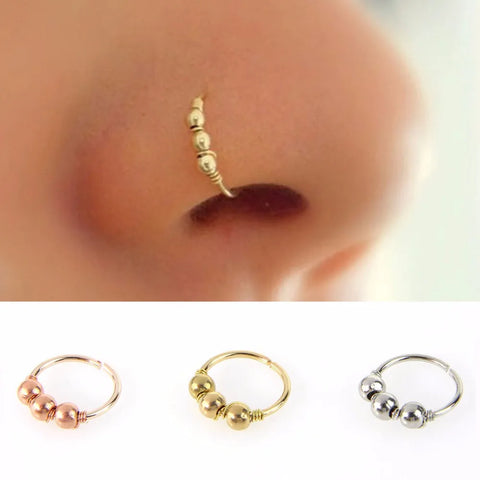 Sexy Rose Gold Silver Plated Round Hoop Beads Nose Ring Stud Nose Hoop Piercing