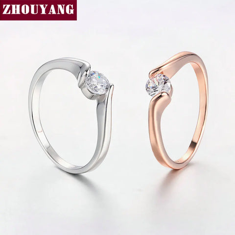 Wedding Ring For Women Concise Round Cut Cubic Zirconia Rose Gold Color