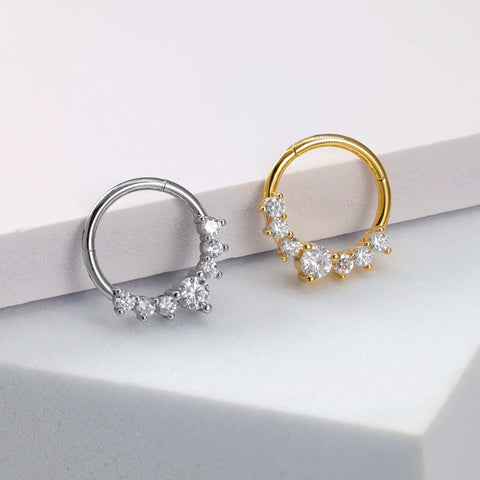 Zircon Hinged Segment Nose Ring Stainless Steel Nose Hoop Septum Clicker Piercing