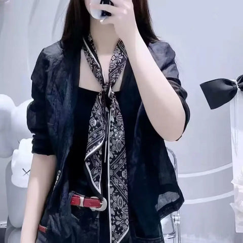 Print Silk Scarf Women Soft Satin Horse Hairband Bevel Neckerchief Office Headband