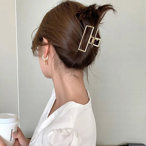 Korean Metal Geometric Hair Claws Barrettes Elegant Hair Clips Crab Hollow Out Hairpin