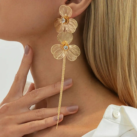 Romantic Long Tassel Petal Drop Earring For Women