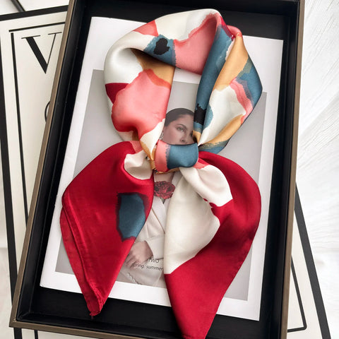 Vintage Chain Print Satin Square Scarf Soft Lightweight Women’s Fashion Accessory