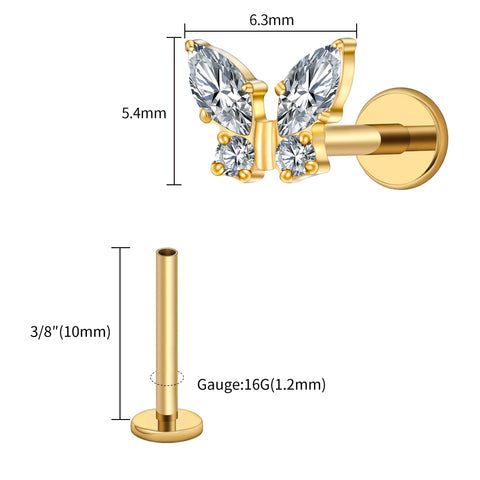Titanium Mini Butterfly CZ Labret Tragus Cartilage Conch Forward Helix Stud