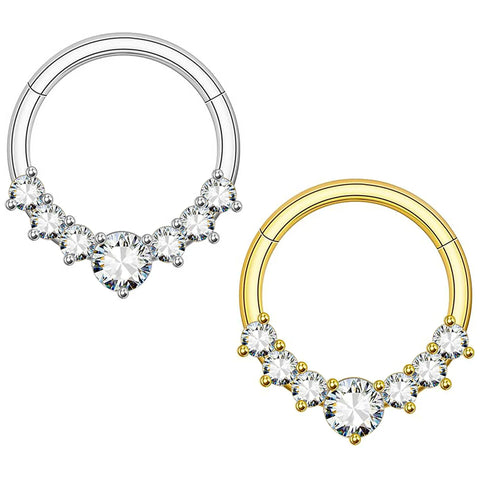 Zircon Hinged Segment Nose Ring Stainless Steel Nose Hoop Septum Clicker Piercing
