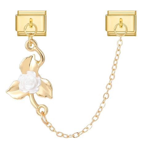 Golden Pink Zircon Flowers Rose Leaves Tassel Chain Charm Links