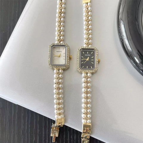 Pearl Studded Strap Women Watch Luxury Ladies Gift Bracelet Watch