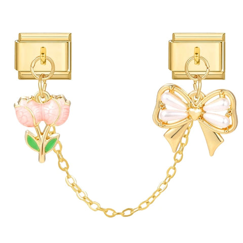 Golden Chain Heart Flowers Butterfly Charm Link
