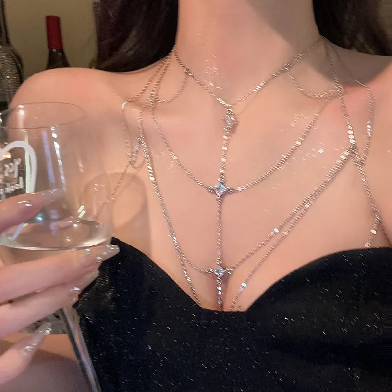 Luxury Square Crystal Chest Chain for Women