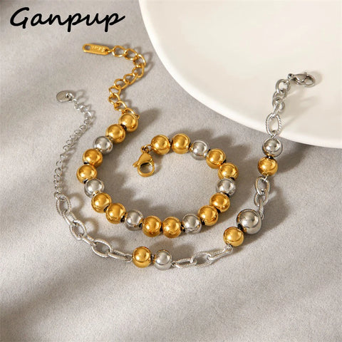 Stainless Steel Metal Beads Charms Bracelet Bangle for Women