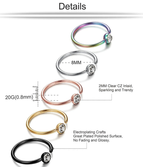 Stainless Steel Nose Rings for woman Hoop Nose Ring Earring CZ Body Ear Piercing Jewelry