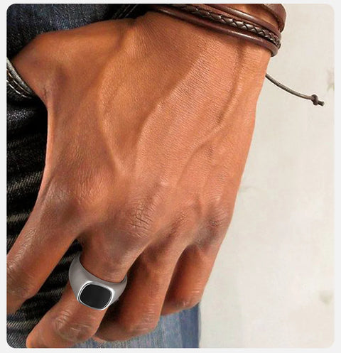 Signet Ring for Men Black Square Top Stainless Steel Finger Band Gothic Rings