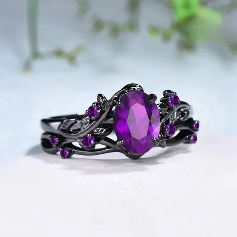 Charm Couple Rings Romantic Women Purple Rhinestones CZ Rings Set Trendy Jewelry