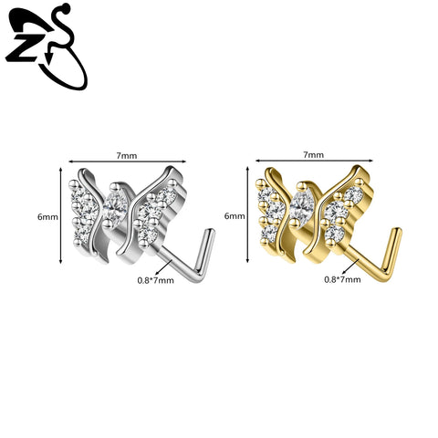Stainless Steel Nose Ring 7MM L Rod Nose Stud Moon butterfly Shape Pendant Earring Helix