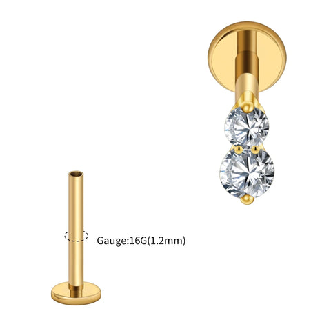 Titanium 16G Double CZ Cartilage Earring Tiny Two Stone Flat Back Labret Stud