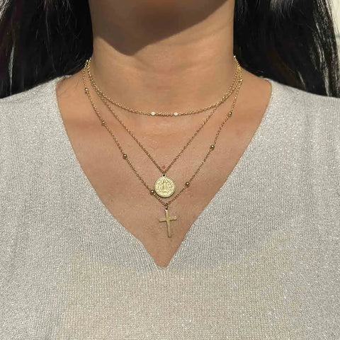 Catholic Church Jesus Necklaces Stainless Steel Multi Layered Cross Choker Necklace