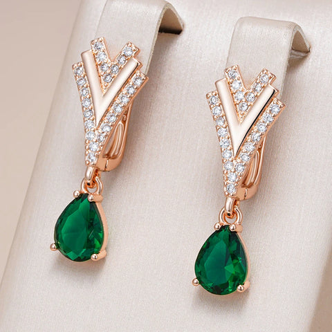 Kinel Luxury Green Natural Zircon Drop Earrings For Women
