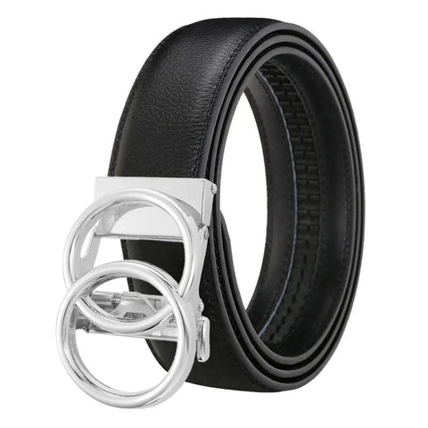 Double Ring Automatic Buckle Belt Men's Leather Cowhide Fashionable and Simple Belt