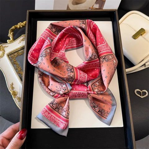 Women Fashion Silk Feel Red Flowers Design Scarf Shawl