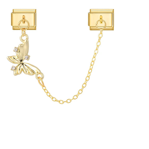 Golden Chain Heart Flowers Butterfly Charm Link