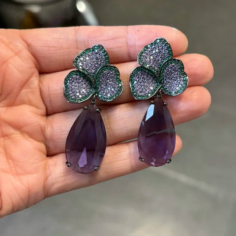 Bilincolor Fashion Cubic Zirconia Orange Oval Drop Earring for Women