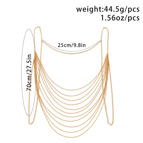 Z Punk Multilayer Metal Chain Tassel Bikini Back Body Chain