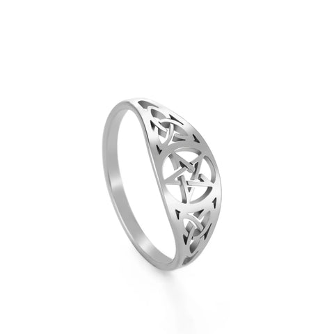 Celtics Knot Pentagram Ring Women Men Stainless Steel Supernatural Rings