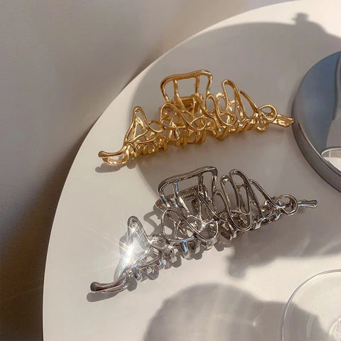 Korean Metal Geometric Hair Claws Barrettes Elegant Hair Clips Crab Hollow Out Hairpin