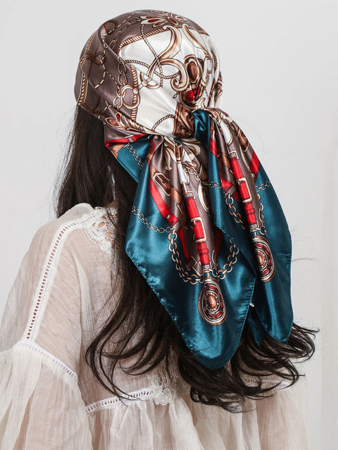 Luxury Brand Square Silk Scarves Women Hijab Shawls Print Kerchief Femme Head Scarf