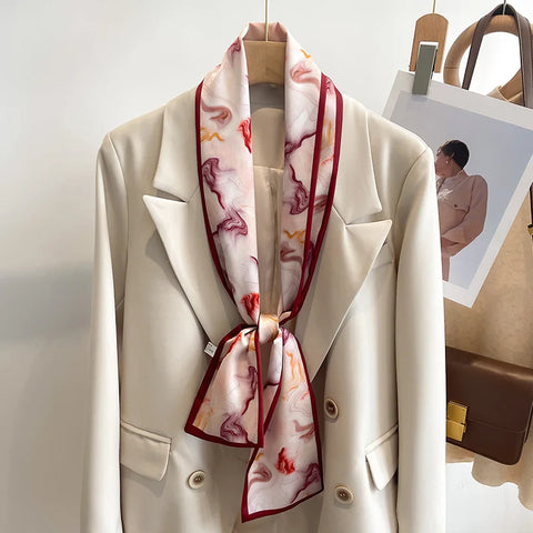 Women Fashion Luxury Long Narrow Small Silk Scarves Ladies Headband Headscarve