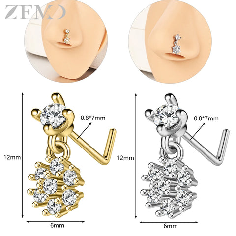 Girls Cubic Zircon Nose Studs Flower Star Heart Nostril Piercings Jewelry