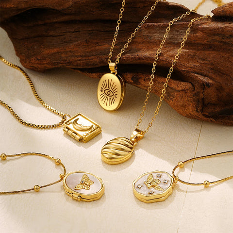 Photo Frame Album Lock Pendant Necklace White Shell Butterfly Angel Choker Jewelry