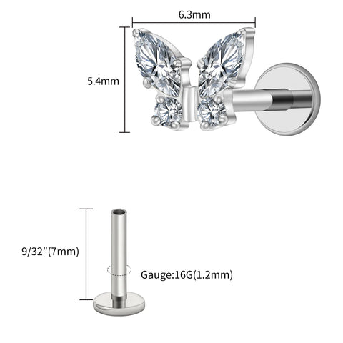 Titanium Mini Butterfly CZ Labret Tragus Cartilage Conch Forward Helix Stud