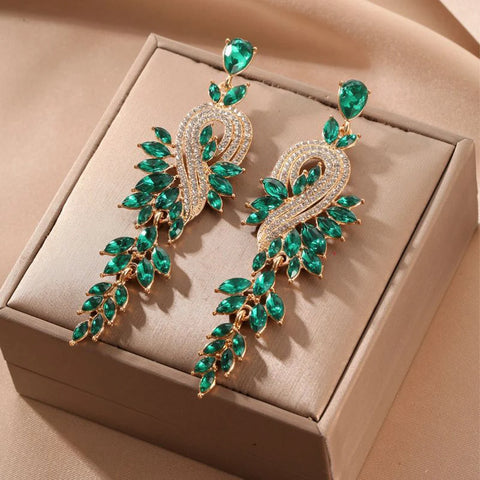 Women's fashionable tassel leaf earrings with retro phoenix pattern design