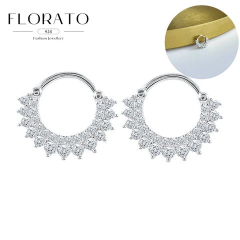 Sterling Silver Needle Multi-color Zircon Hoop Ring Luxury Crystal Piercing