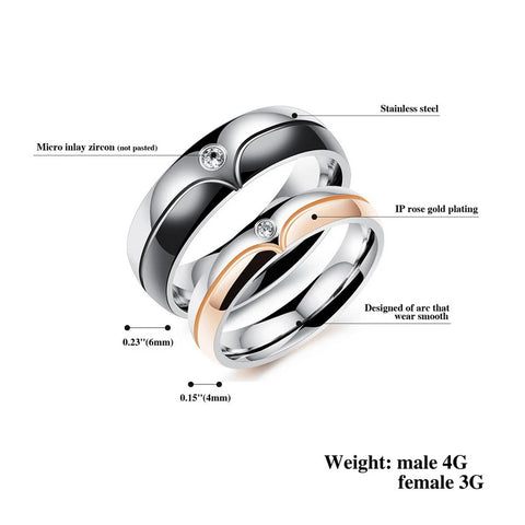Wedding Rings for Men/Women CZ Couple Ring 316l Stainless Steel Engagement Jewelry