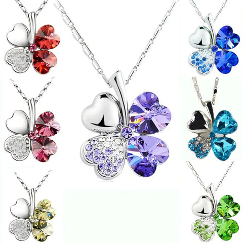 Crystal 4 Four Leaf Leaves Clover Pendant Necklaces Birthday Gift Quality Fashion Jewelry