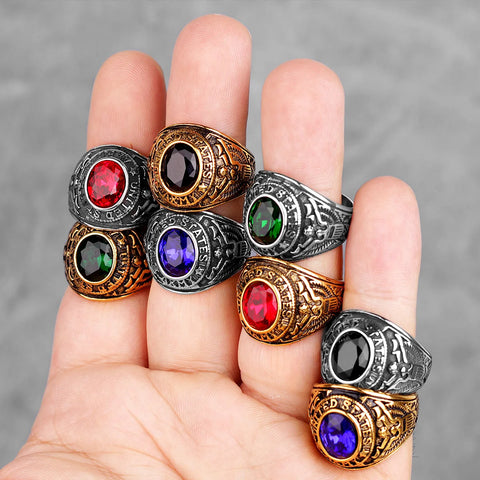 Stainless Steel Men Rings Rhinestone United States Army Punk Hip Hop for Biker Jewelry