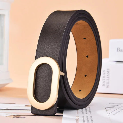 Women Round Square Buckle Pin Buckle Jeans Black Belt