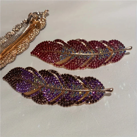 Dark Blue And Purple Rhinestones Spring Rectangular Hair Clip