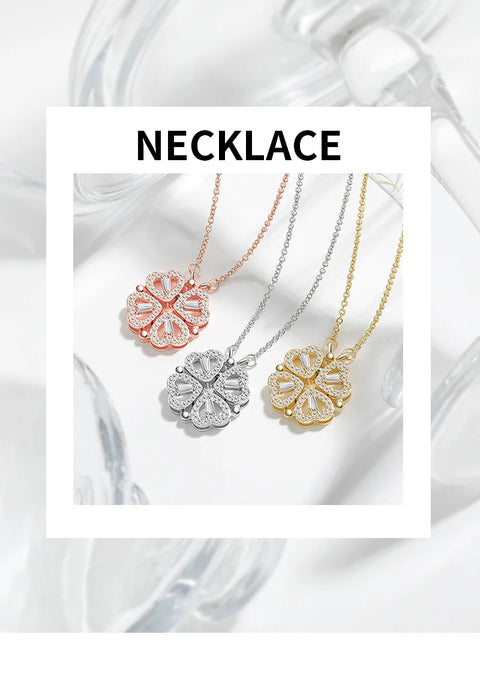 Luxury Magnet Transform Four Leaf Clover Heart Pendant Neklace