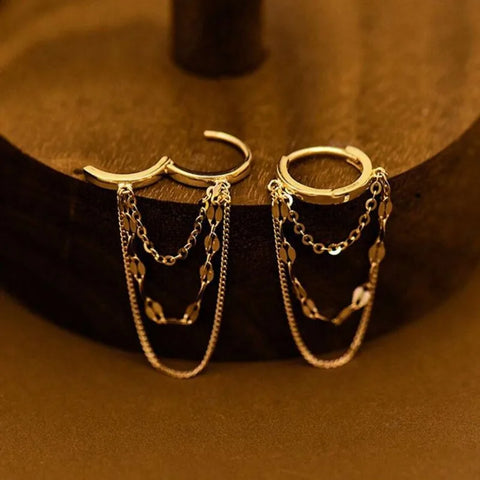 Fashionable Gold Color Chain Tassel Hanging Earrings