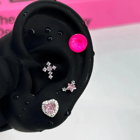 Zircon Pink Cross Ear Bone Nail 316L Stainless Steel Cochlea Piercing Jewelry