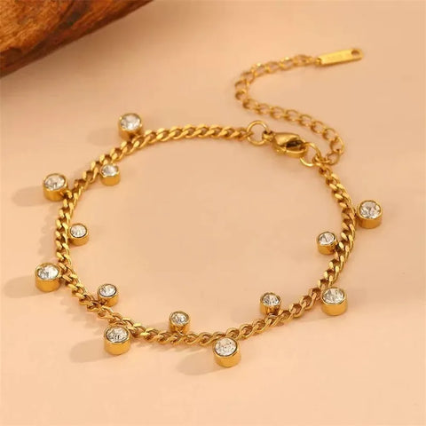 Stainless Steel Metal Gold Color Charms Bracelet For Women Texture Antiallergic Wrist Chain