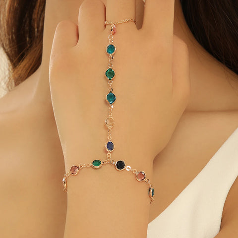 Vintage Emerald Blue Crystal Boho Wrist Bracelet for Women